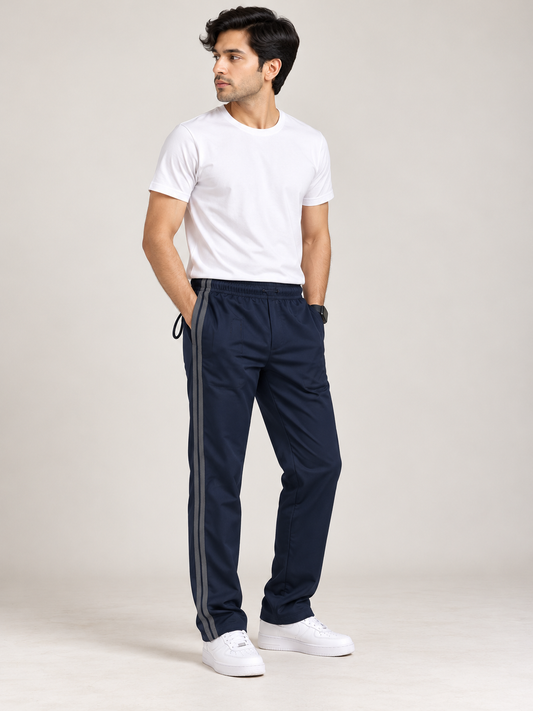 Navy Blue Double Stripe Jersey Trouser For Men MT253