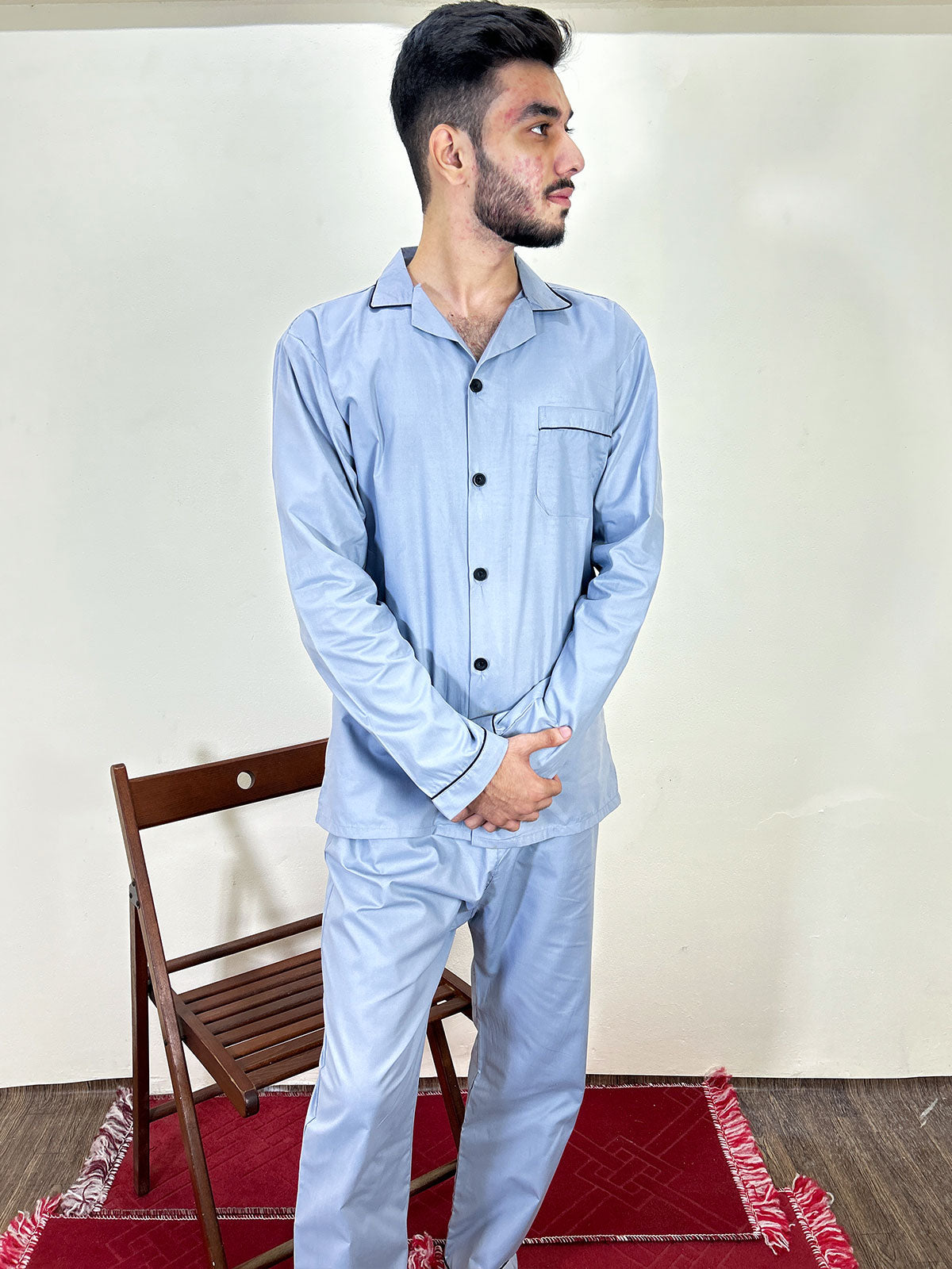 Steel Grey Night Suit For Men MNS16