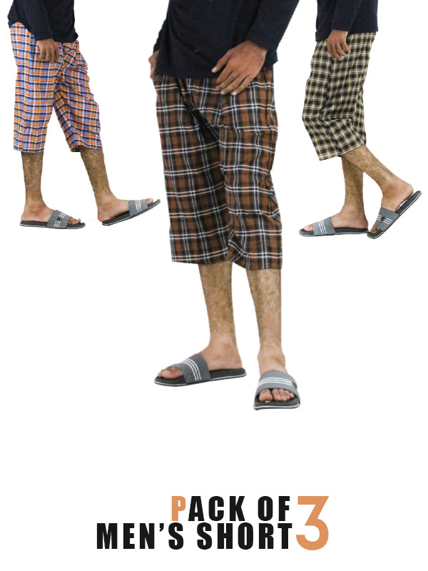 MS34 Pack Of 3 Men's 3-QTR Short Multicolor Checks