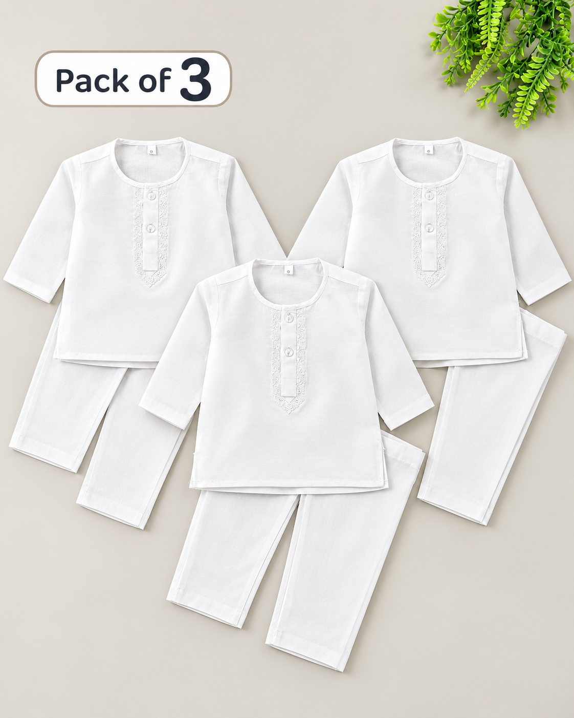 0Mth - 6Mth Pack of 3 White Kurta Pajama For Boys BKS243
