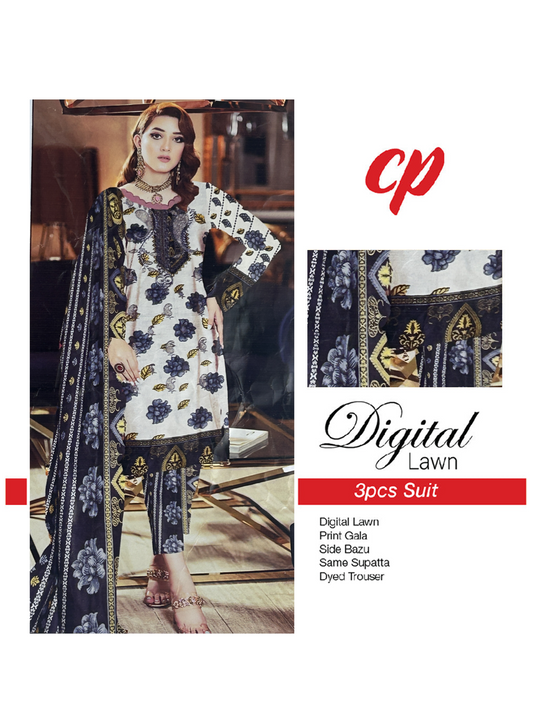 3Pcs Unstitched Digital Lawn Suit For Women WU138
