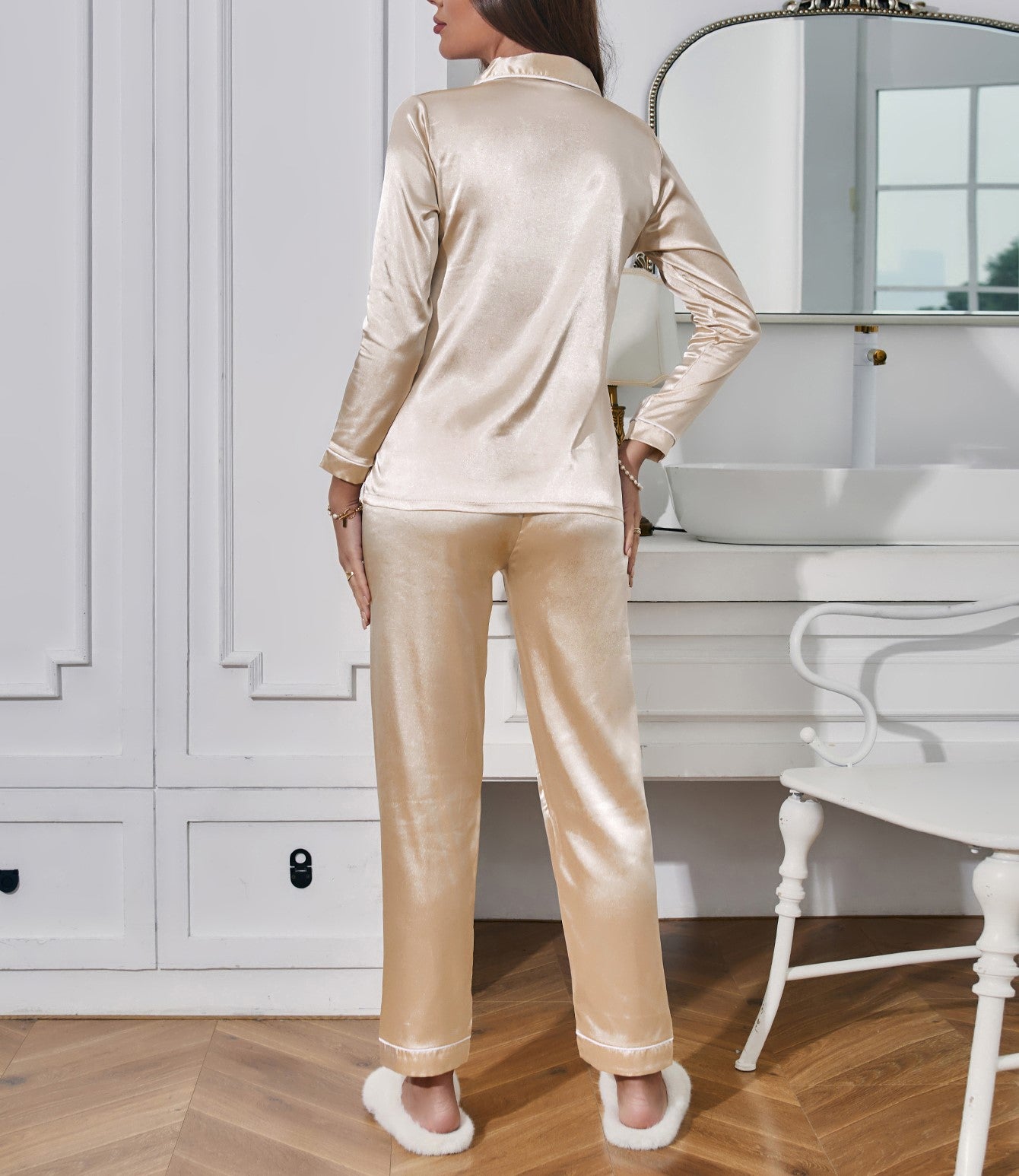 Light Fawn Plain Silk Night Suit For Women/Girls WNS40
