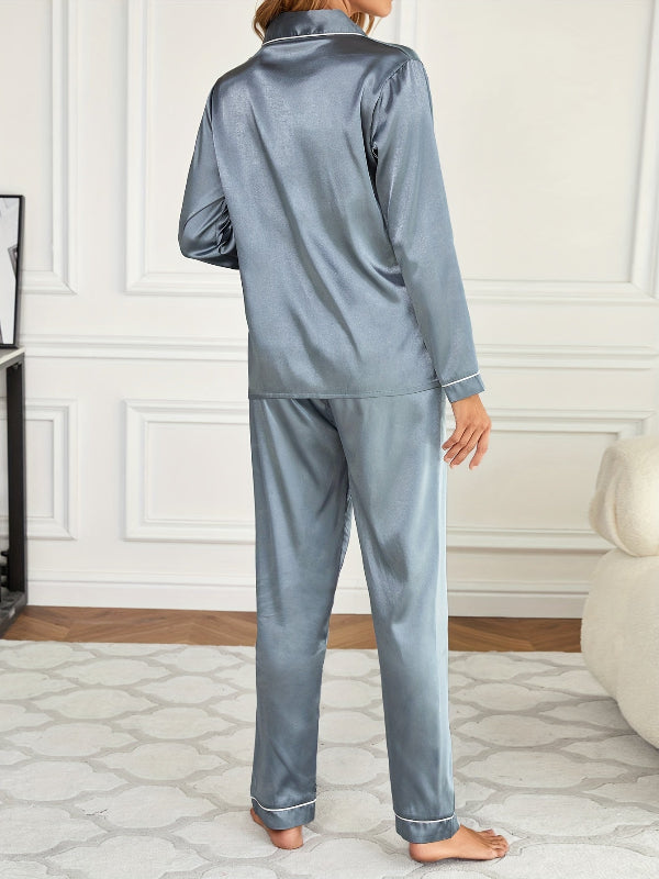 Ash Grey Plain Silk Night Suit For Women/Girls WNS39