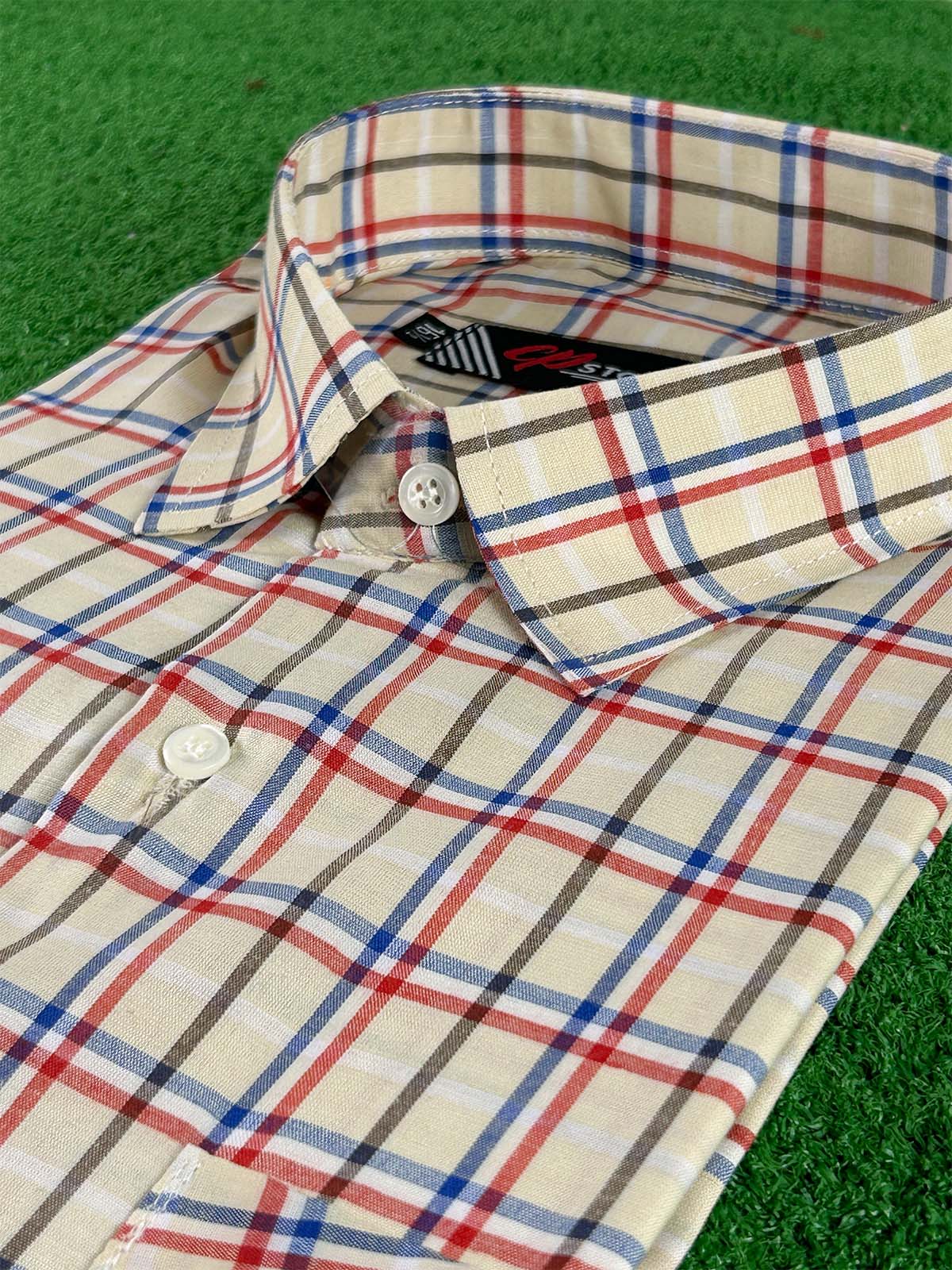 Drak Fawn Checks Formal Dress Shirt For Men MFS396