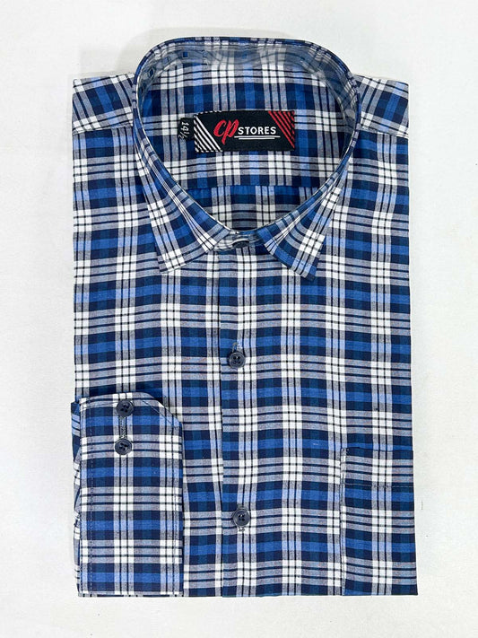 Blue Checks Formal Dress Shirt For Men MFS377