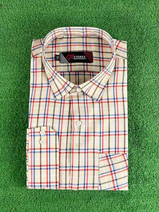 Drak Fawn Checks Formal Dress Shirt For Men MFS396