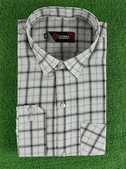Grey Checks Formal Dress Shirt For Men MFS395