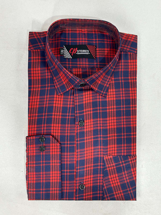 Red Checks Formal Dress Shirt For Men MFS378