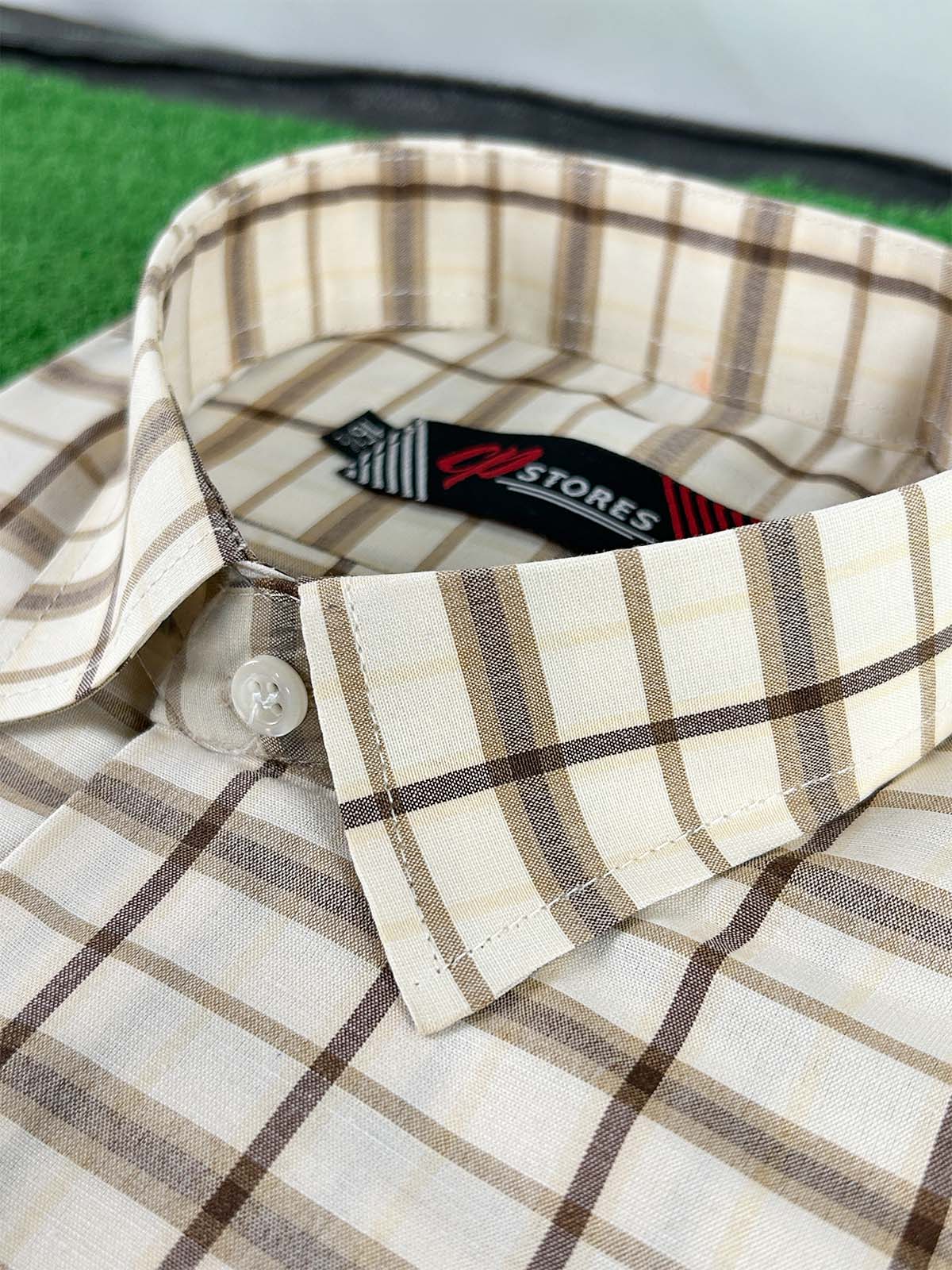 Fawn Checks Formal Dress Shirt For Men MFS393