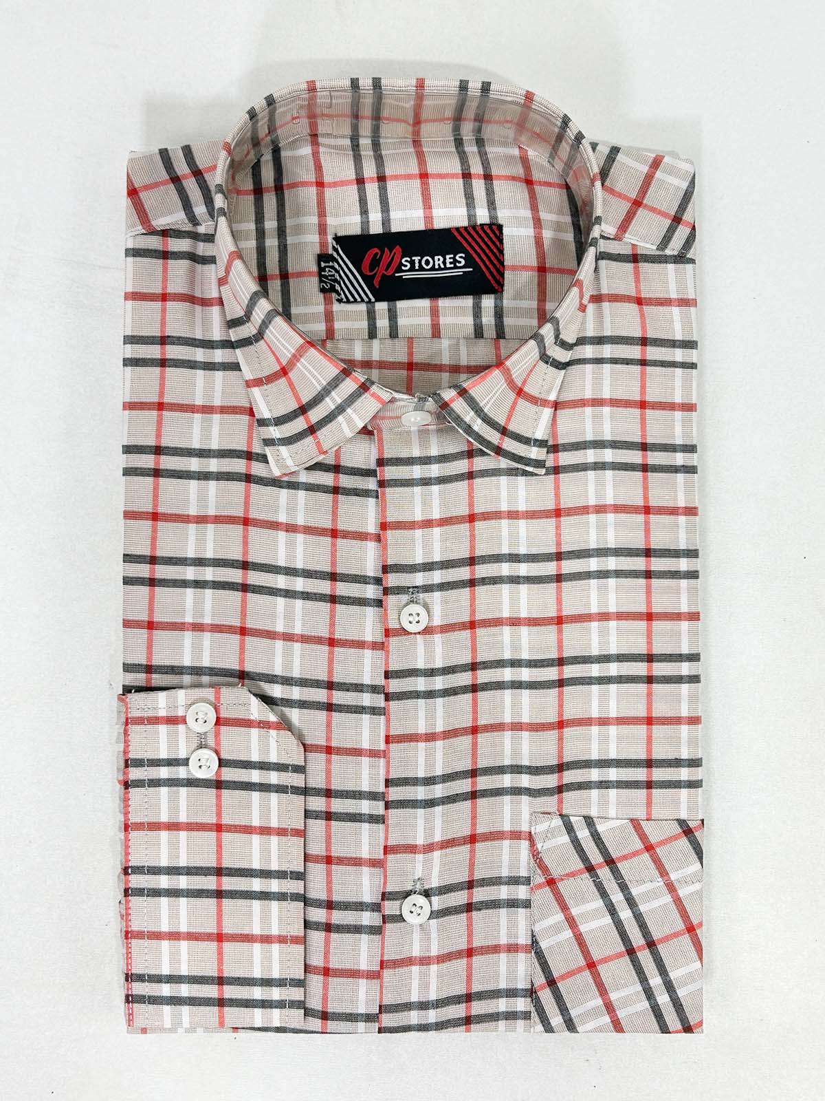 Beige Checks Formal Dress Shirt For Men MFS380