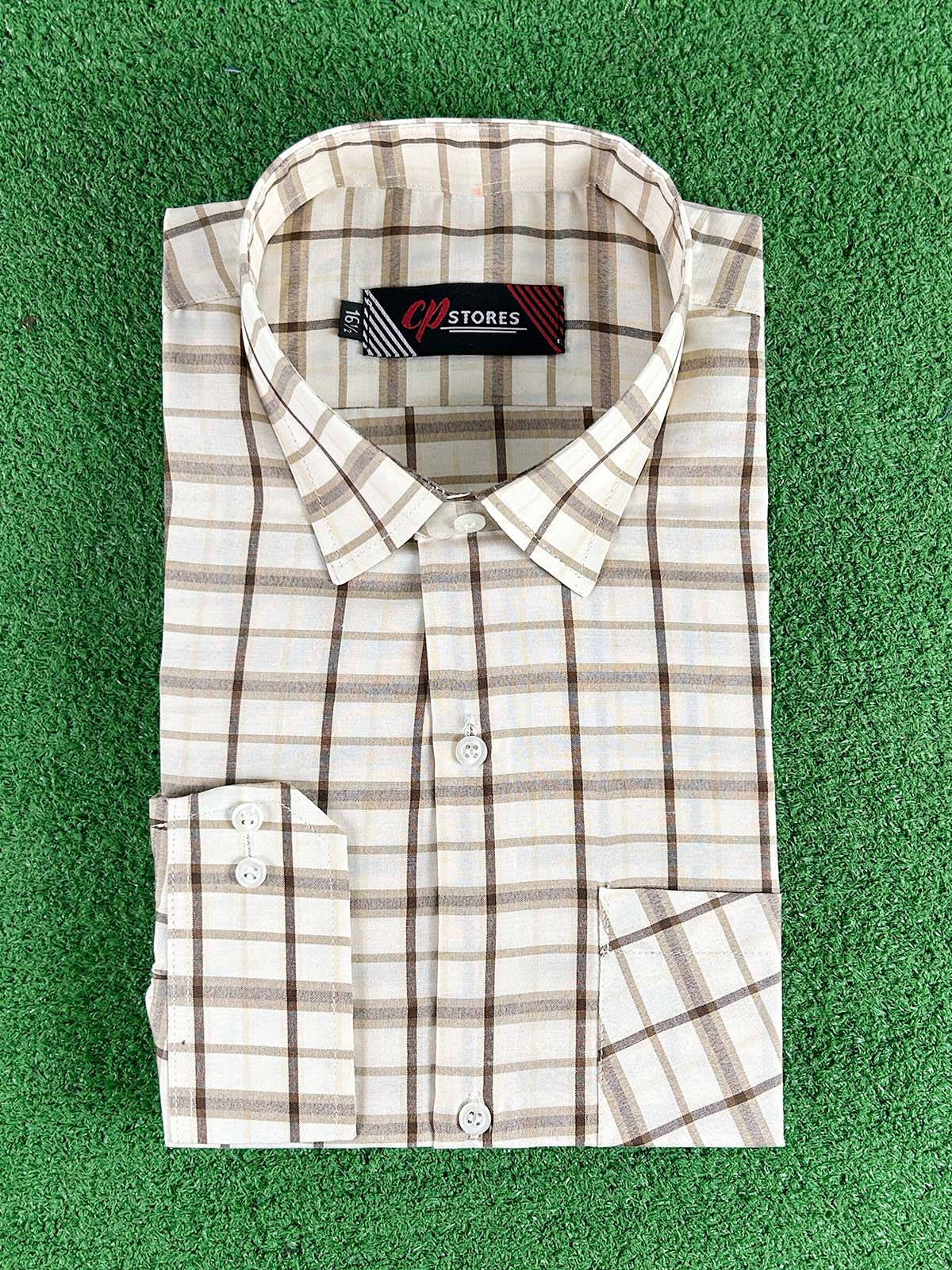 Fawn Checks Formal Dress Shirt For Men MFS393