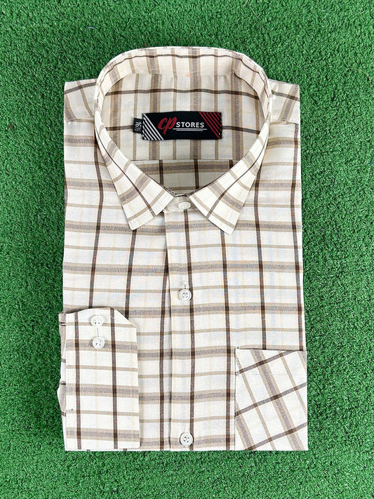 Fawn Checks Formal Dress Shirt For Men MFS393