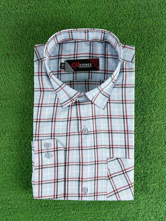 Light Blue Checks Formal Dress Shirt For Men MFS392