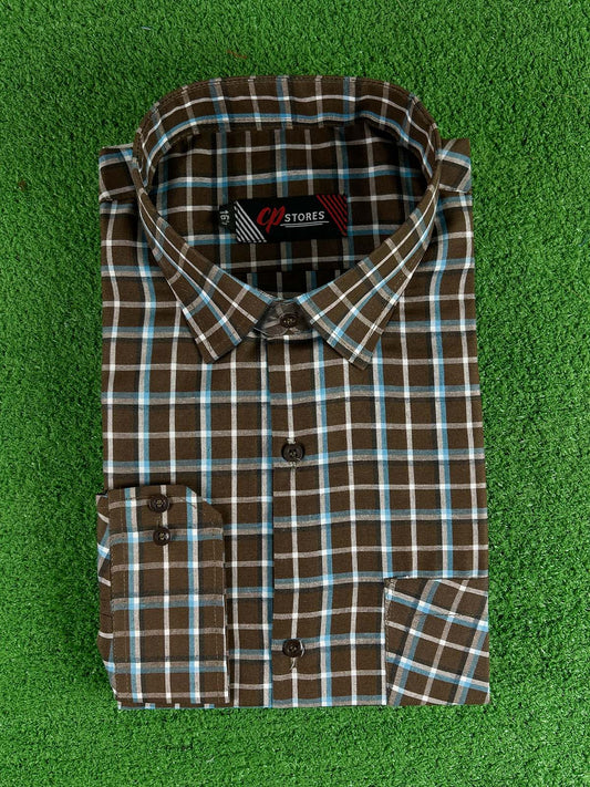 Brown Checks Formal Dress Shirt For Men MFS391