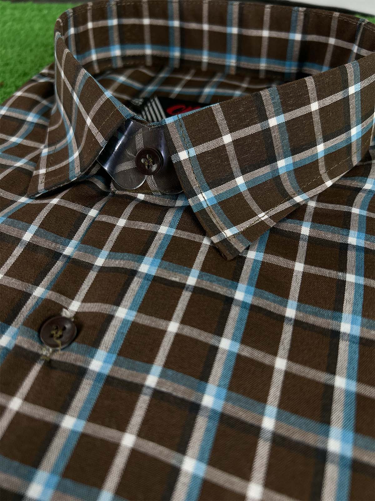 Brown Checks Formal Dress Shirt For Men MFS391