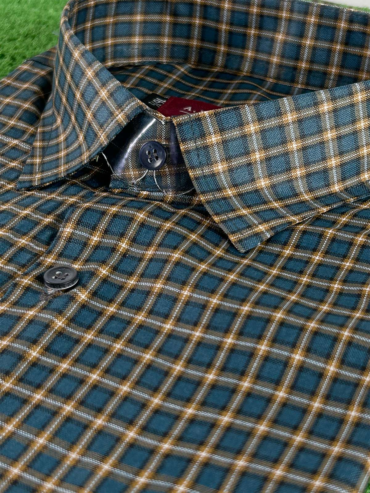 Green Checks Formal Dress Shirt For Men MFS390