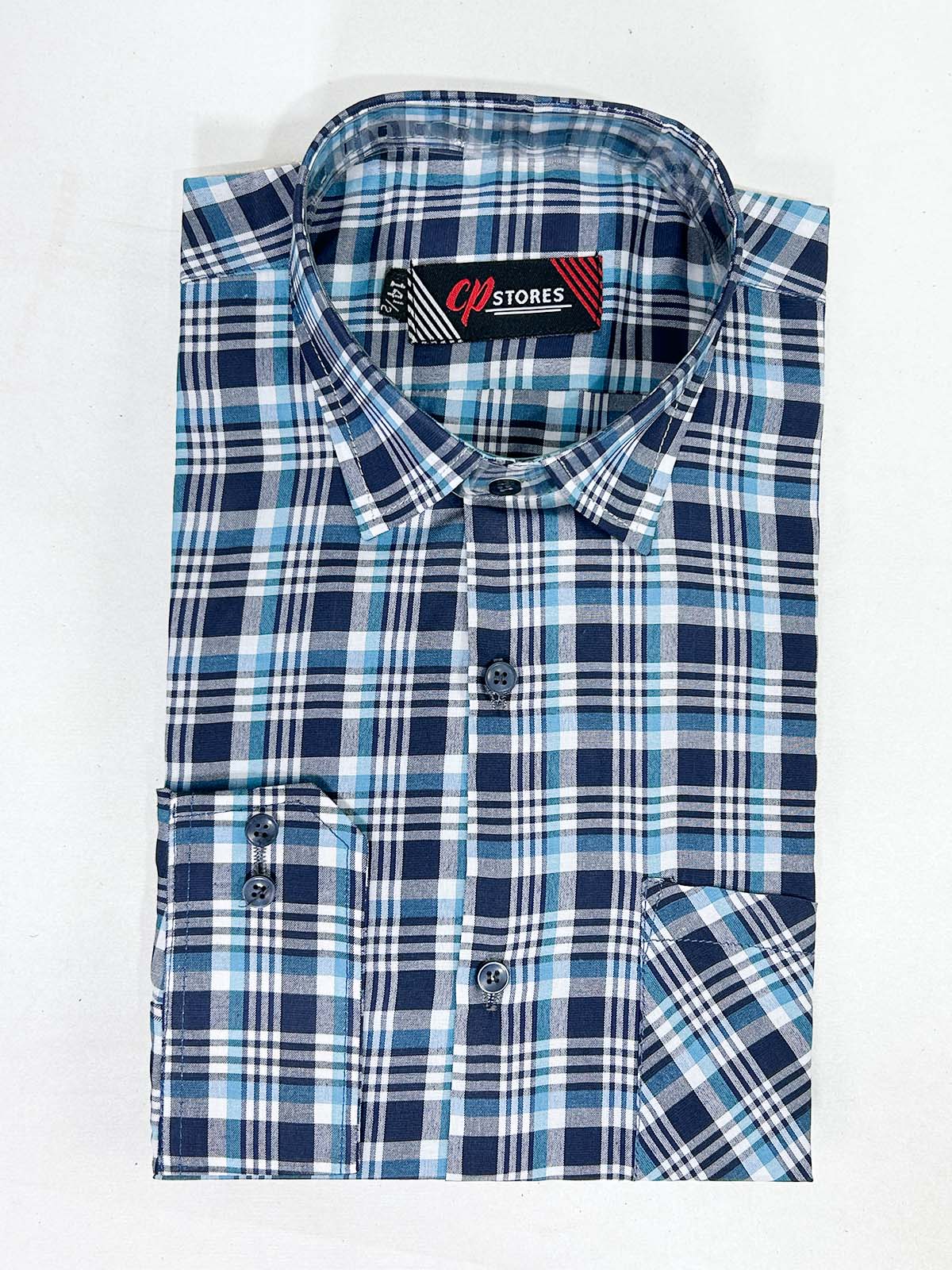 Blue Checks Formal Dress Shirt For Men MFS383