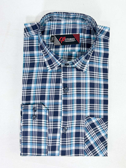 Blue Checks Formal Dress Shirt For Men MFS383