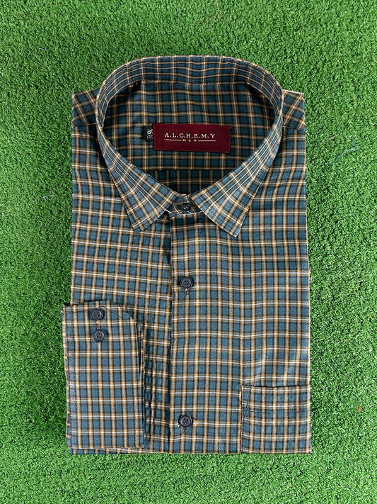 Green Checks Formal Dress Shirt For Men MFS390
