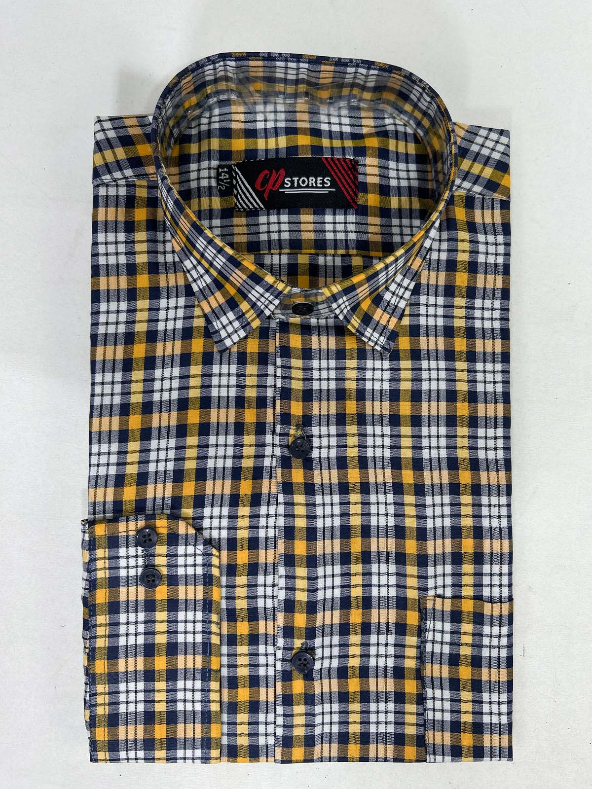 Yellow Checks Formal Dress Shirt For Men MFS384