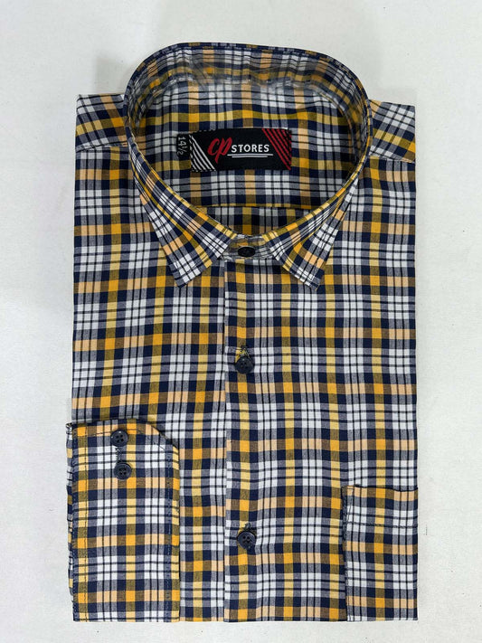Yellow Checks Formal Dress Shirt For Men MFS384