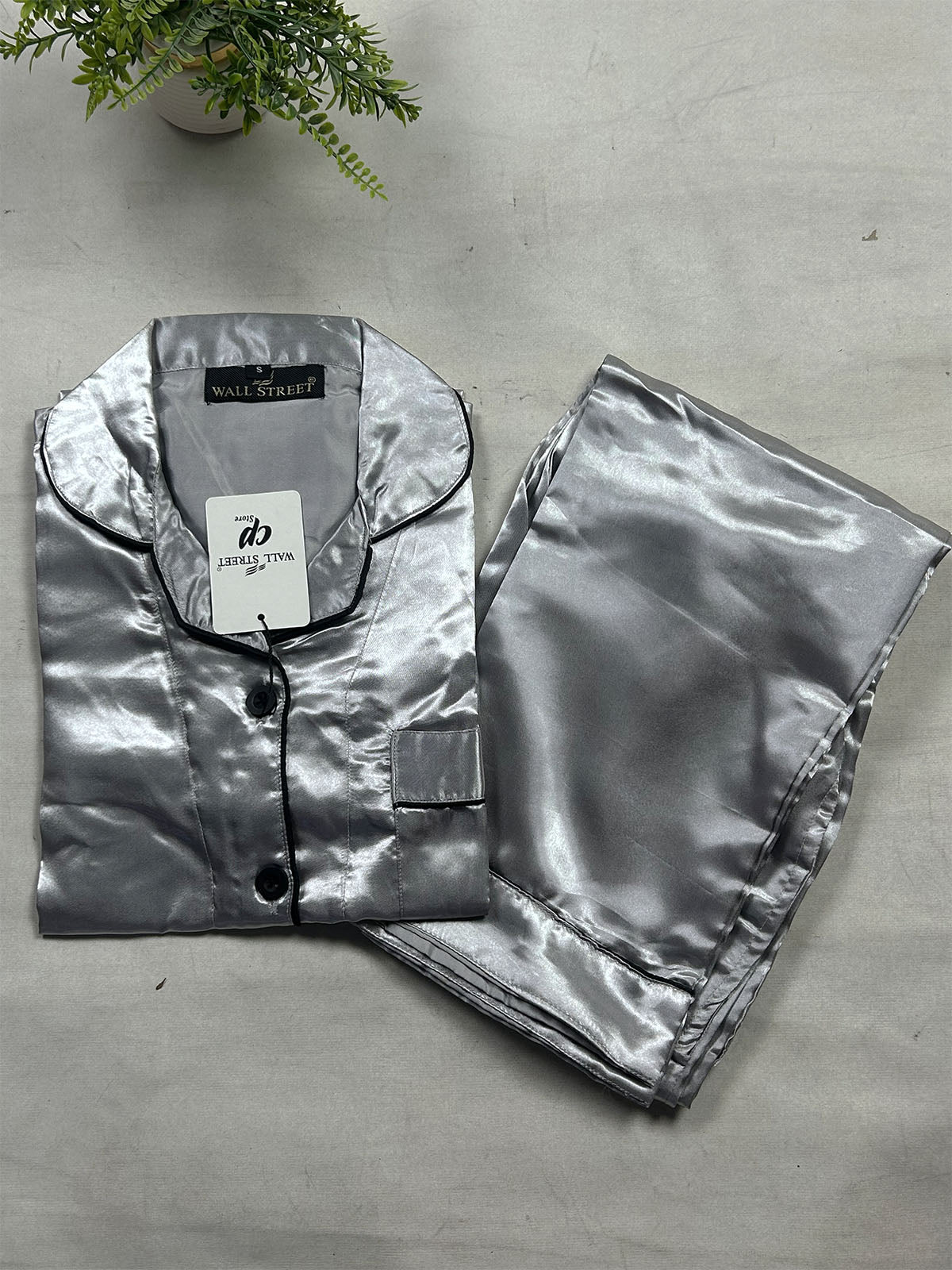 Grey Silk Night Suit For Womens/Girls WNS65