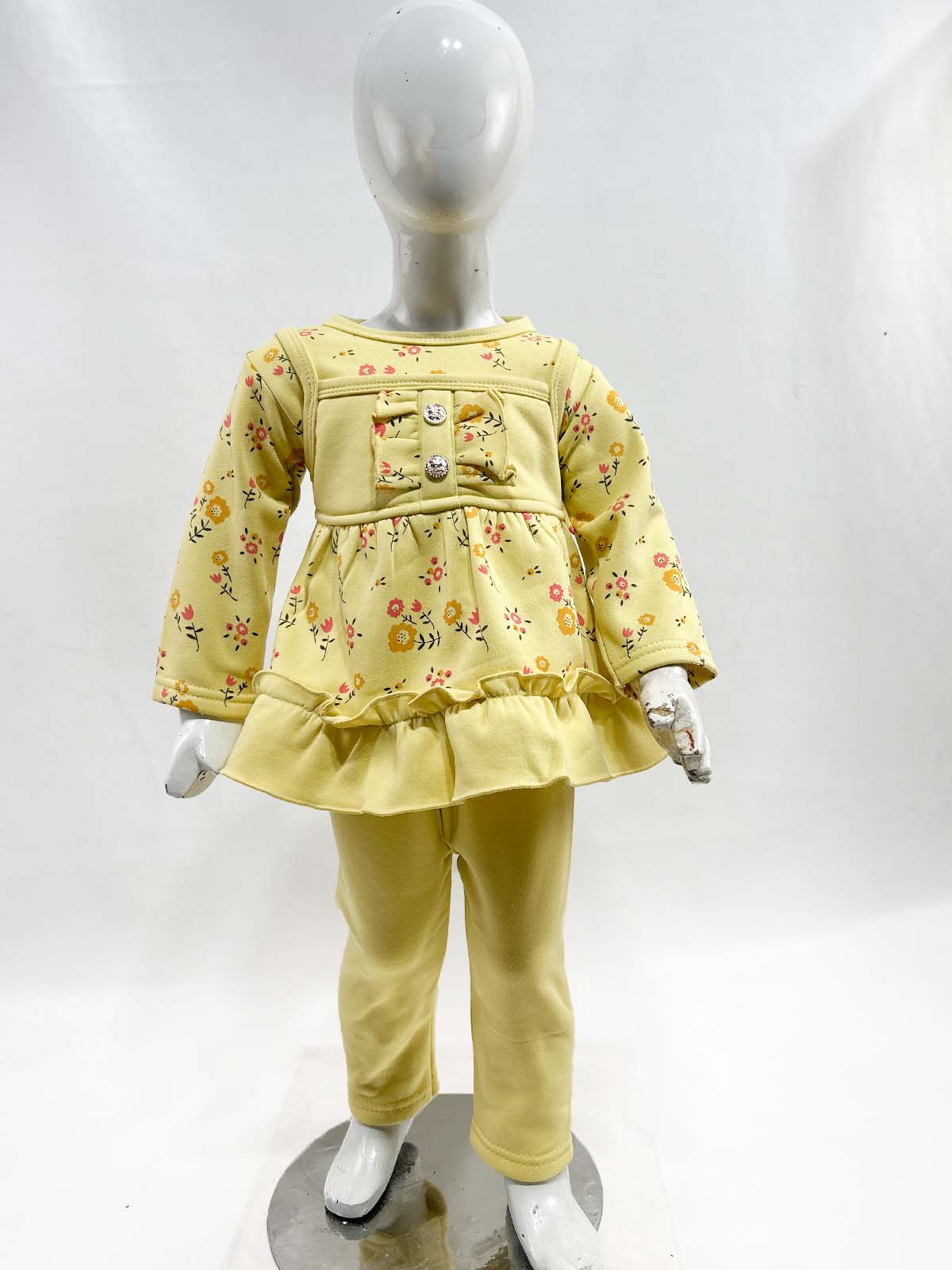 1Yr - 4Yrs Fleece Floral Yellow Suit For Girls SF GS316
