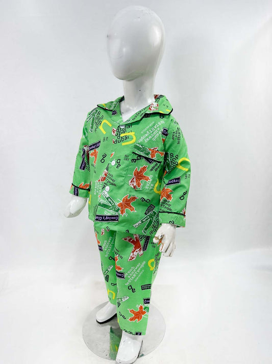 1Yrs - 5Yrs Green Cotton Night Suit For Kids NG BNS22
