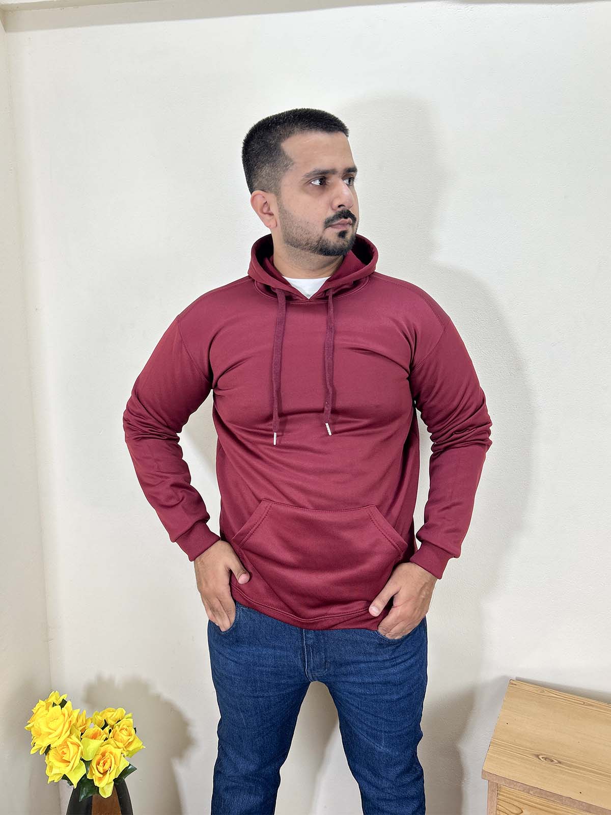 Maroon Plain Poly Fleece Hoodie Unisex MH42