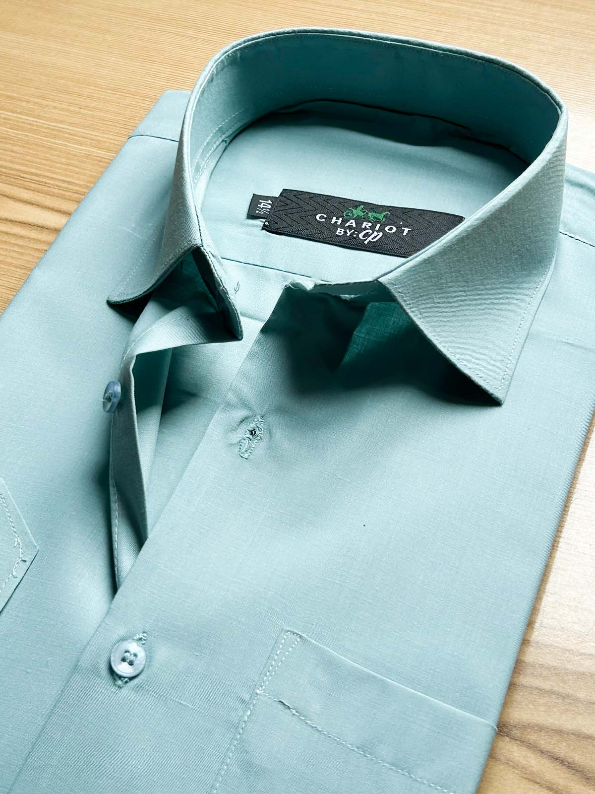 Sea Green Plain Formal Dress Shirt For Men MFS473