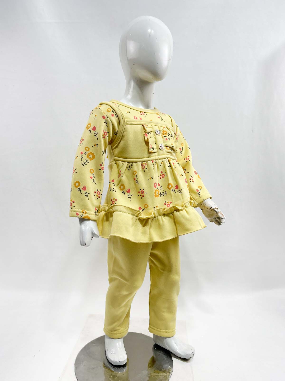 1Yr - 4Yrs Fleece Floral Yellow Suit For Girls SF GS316