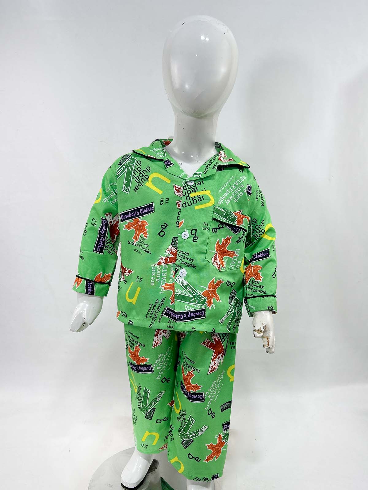 1Yrs - 5Yrs Green Cotton Night Suit For Kids NG BNS22
