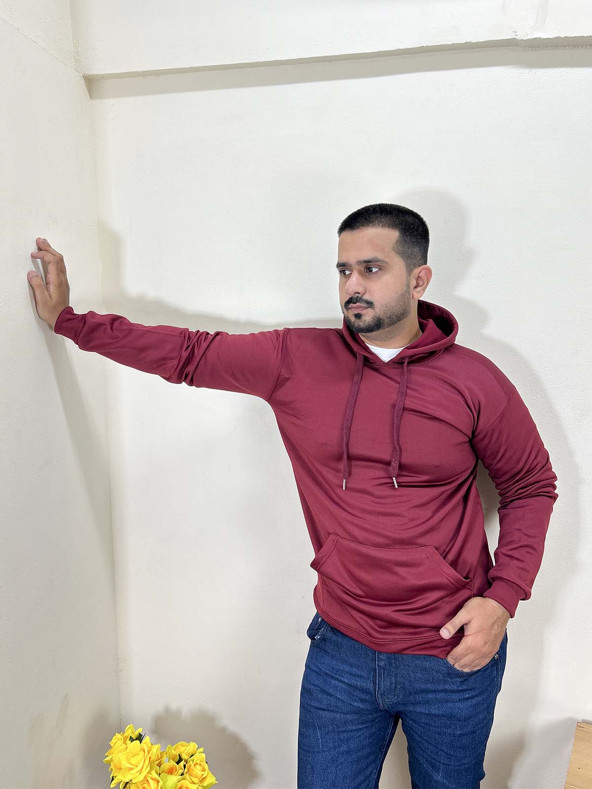 Maroon Plain Poly Fleece Hoodie Unisex MH42