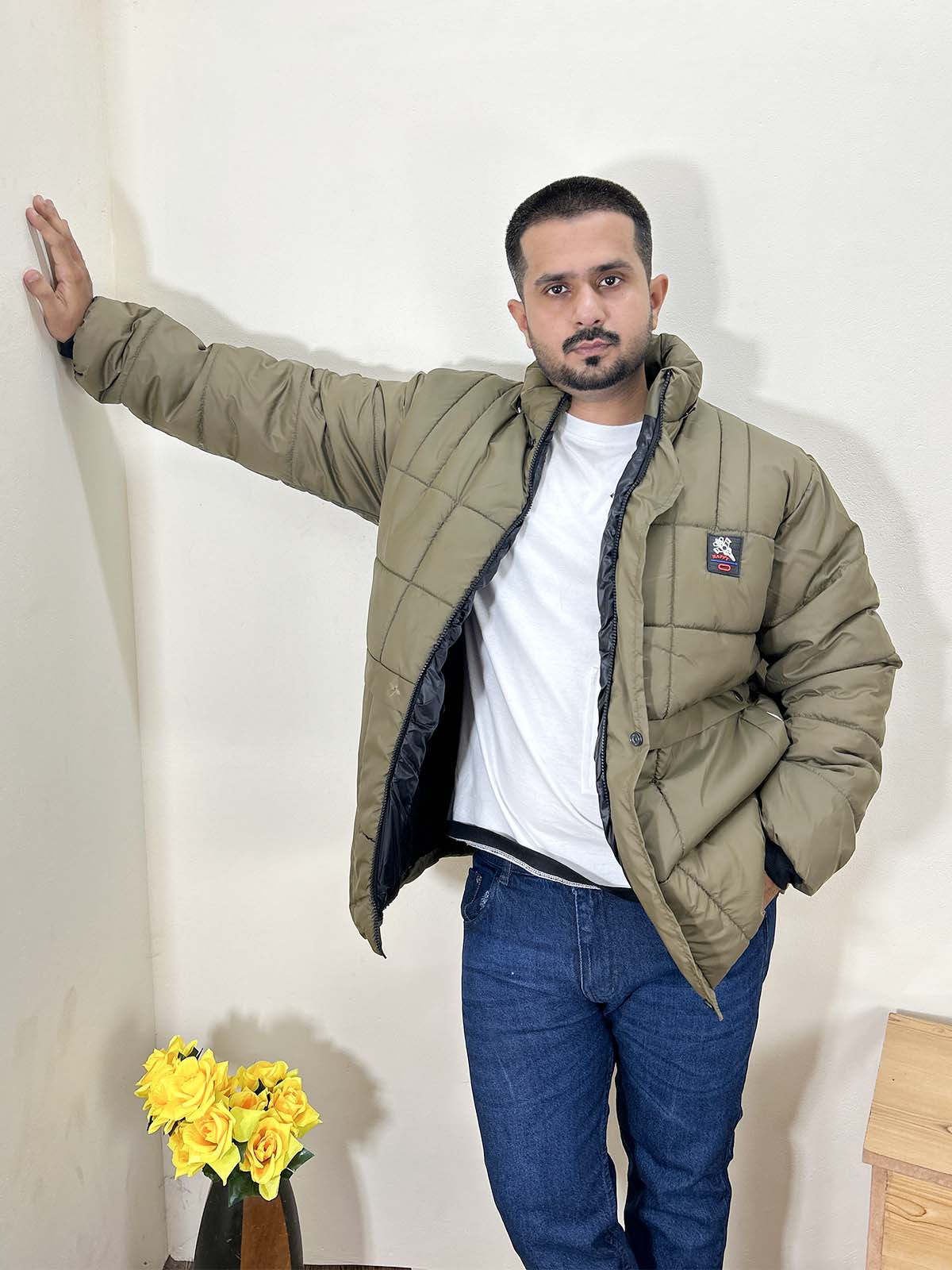 Olive Puffer Jacket For Men MJ28