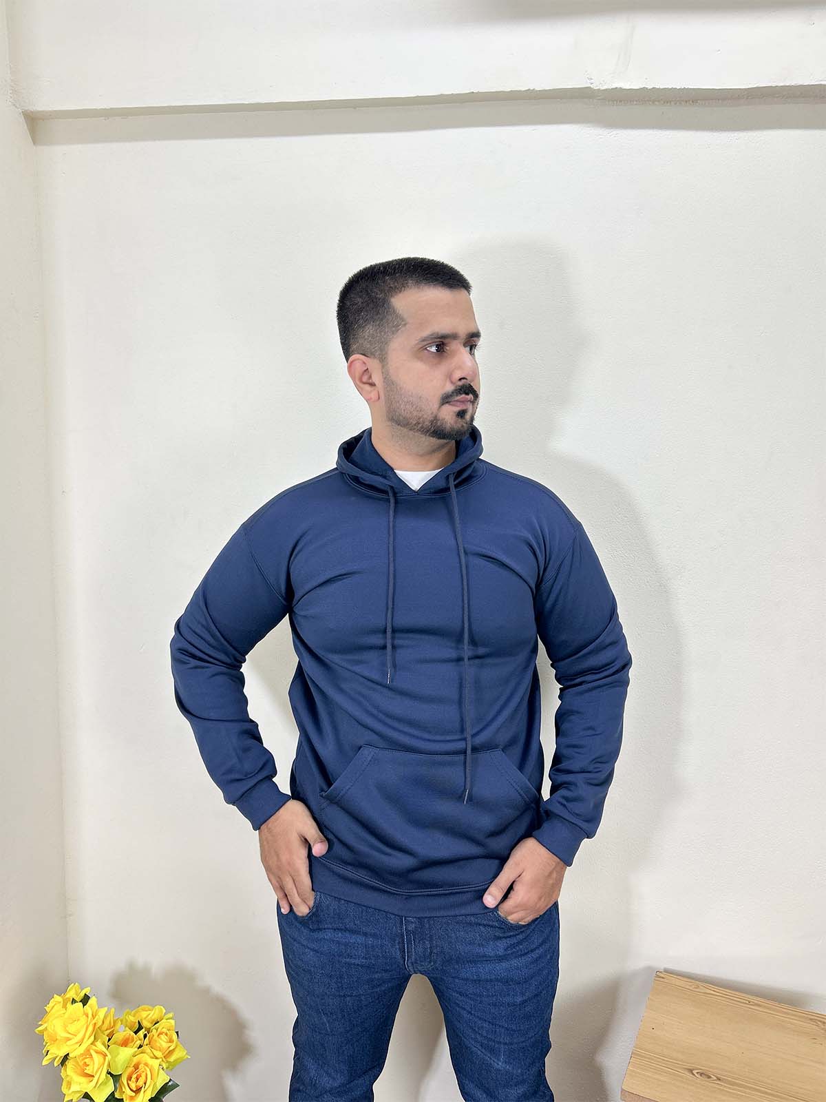 Navy Blue Plain Poly Fleece Hoodie Unisex MH45