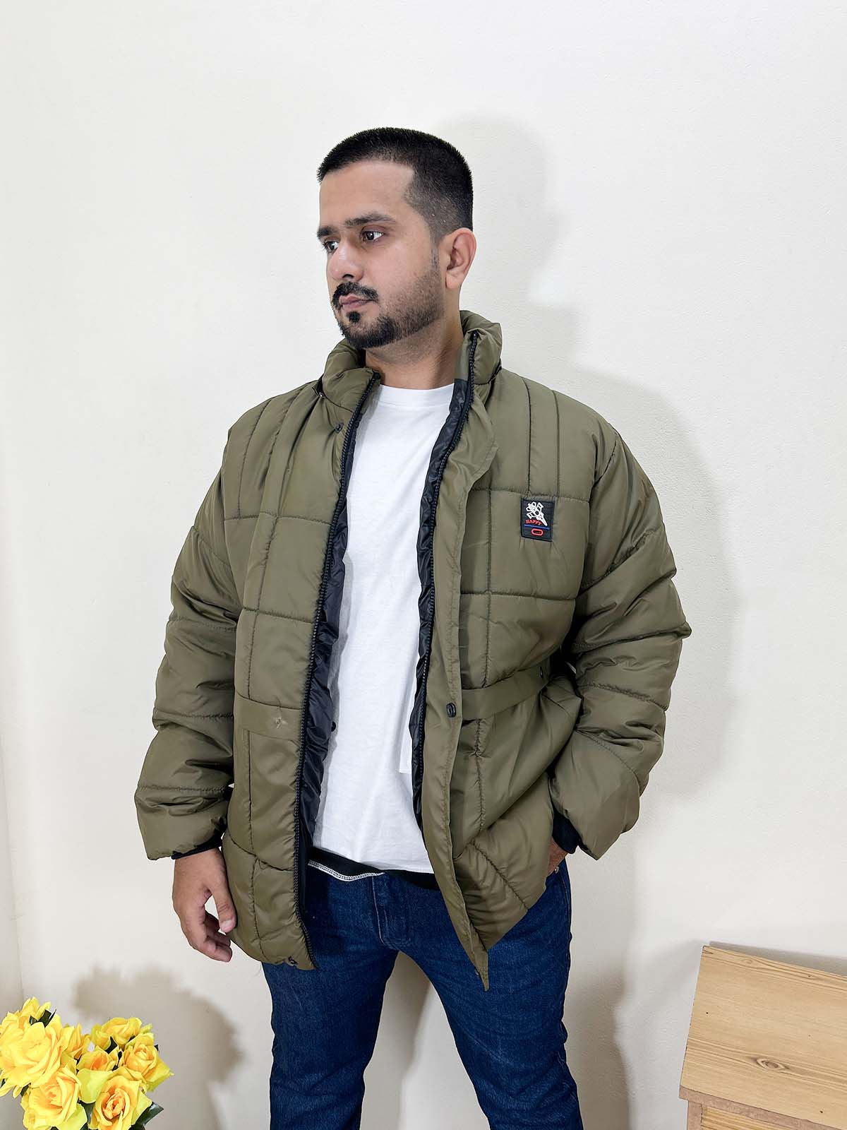 Olive Puffer Jacket For Men MJ28