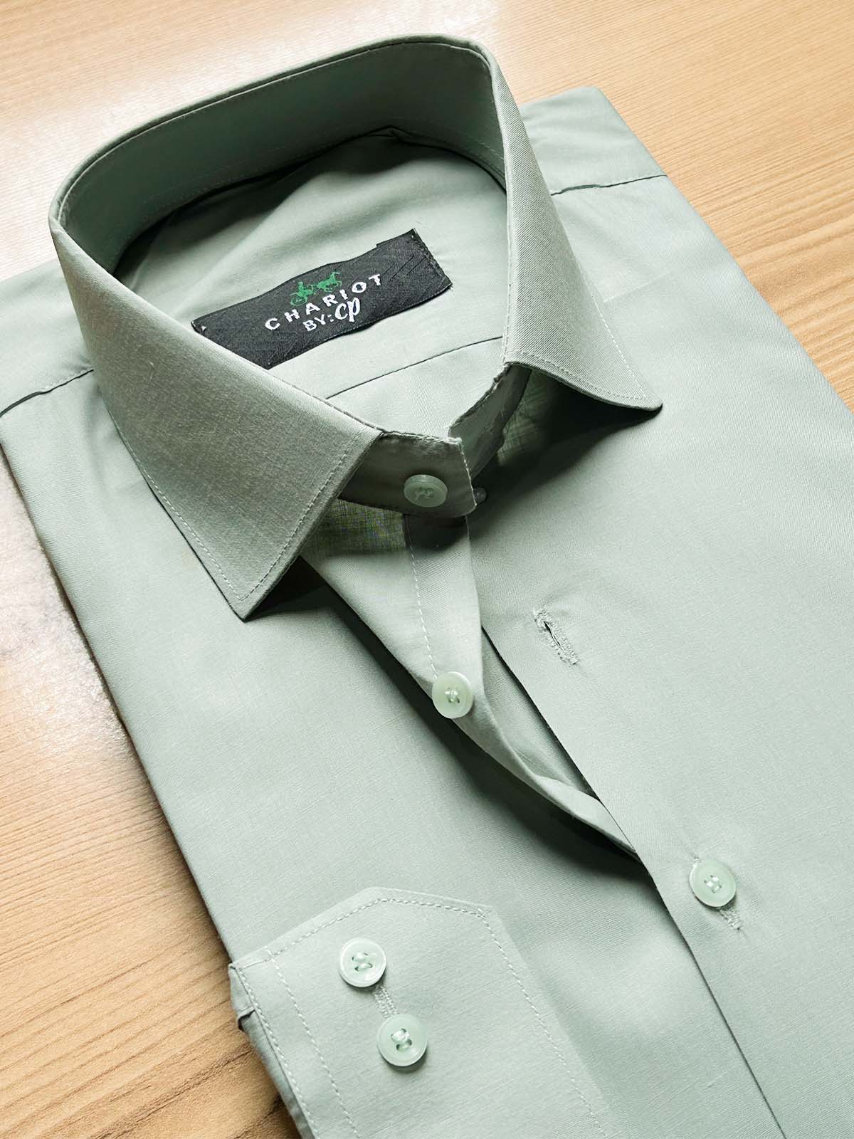 Green Plain Formal Dress Shirt For Men MFS472