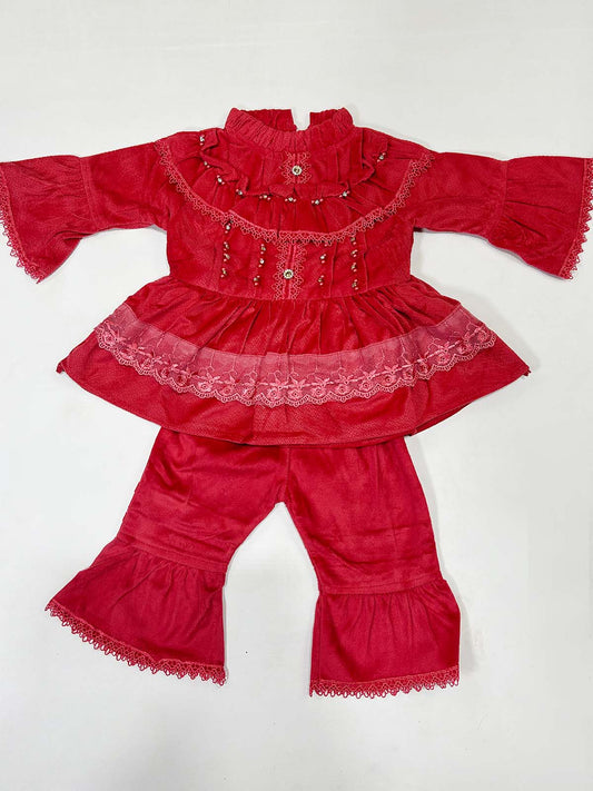 0Mth - 6Mth Velour Red Baby Suit For Newborns RZ NBS633