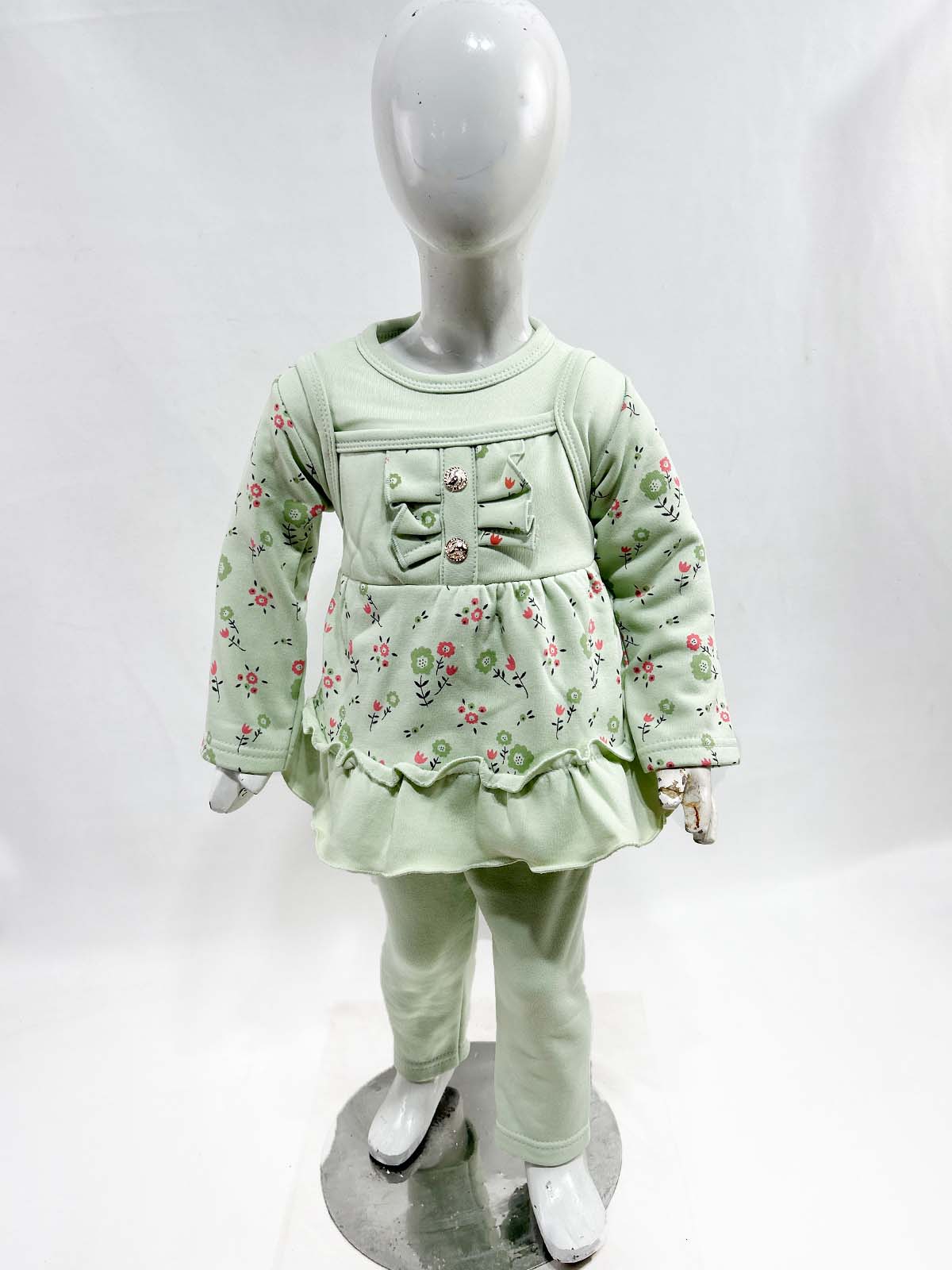 1Yr - 4Yrs Fleece Floral Green Suit For Girls SF GS317