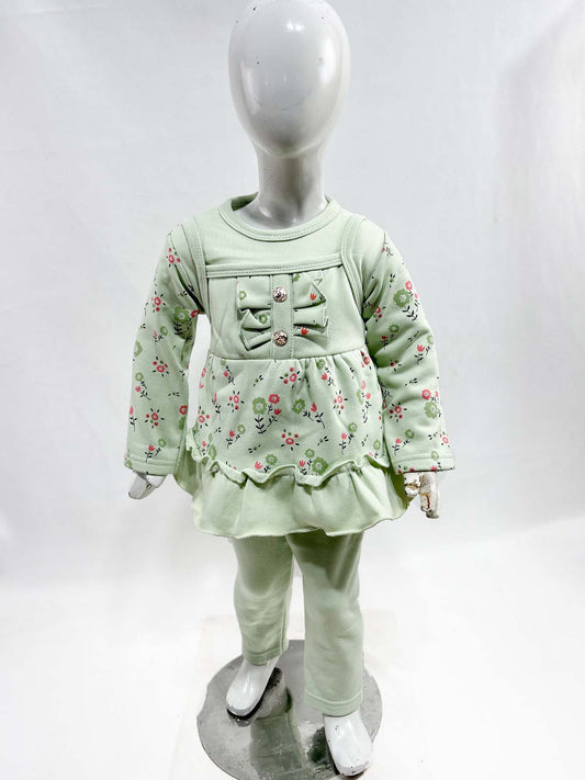 1Yr - 4Yrs Fleece Floral Green Suit For Girls SF GS317