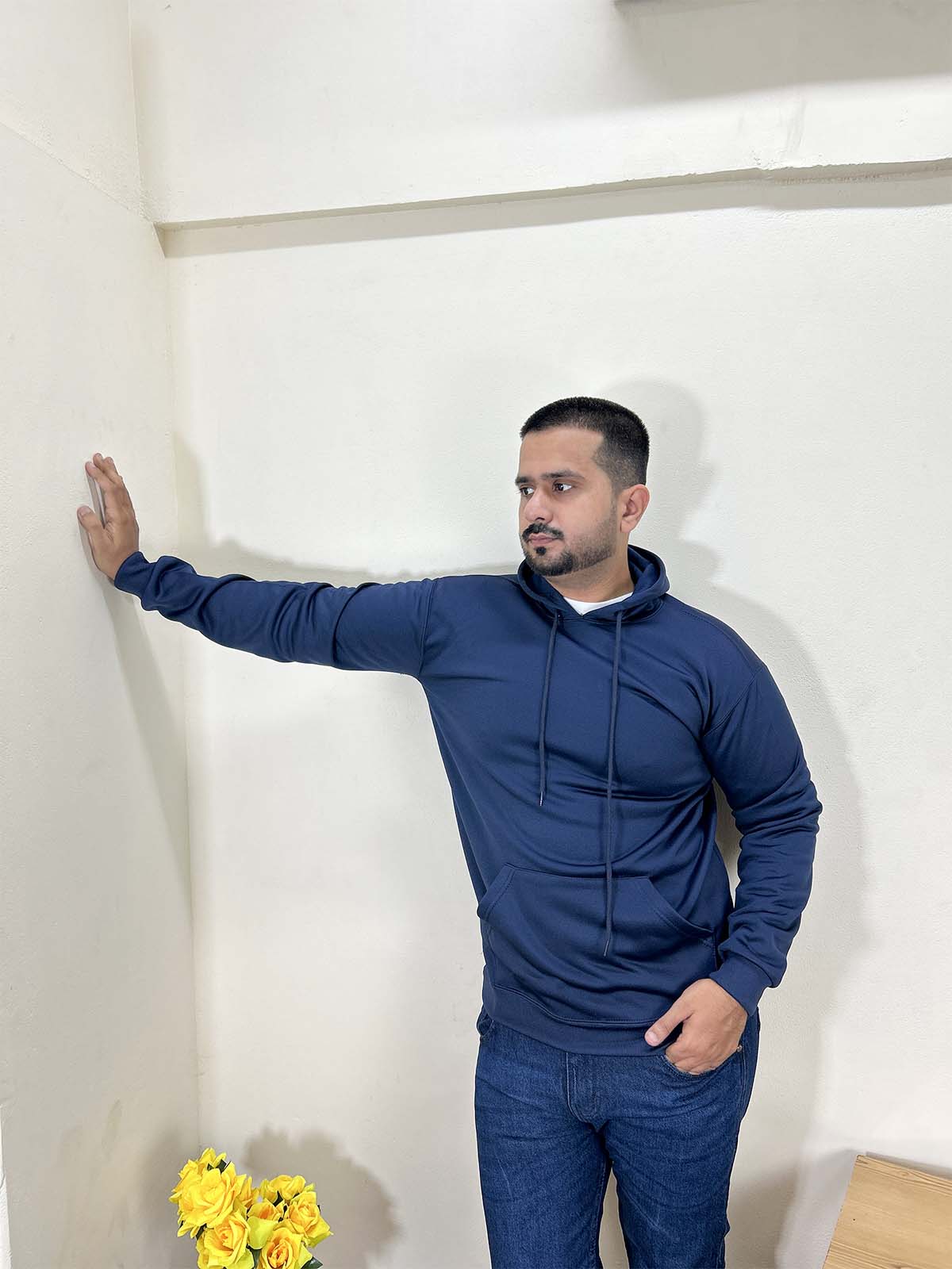 Navy Blue Plain Poly Fleece Hoodie Unisex MH45