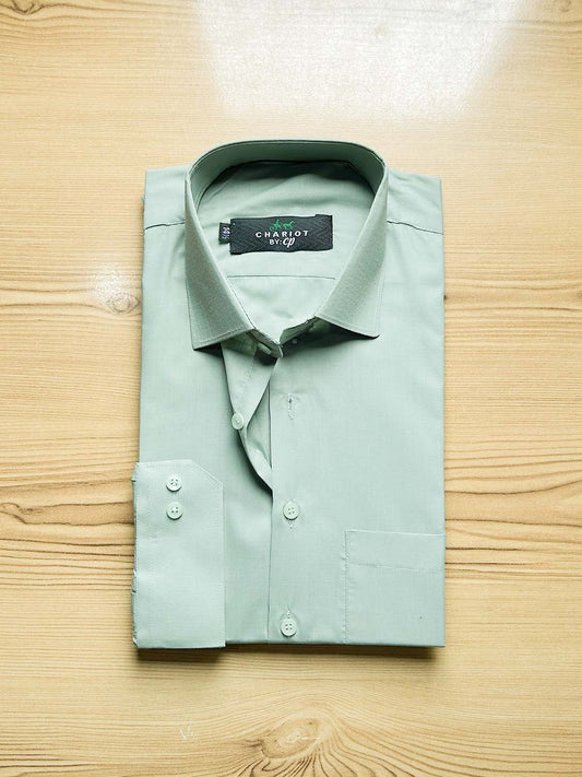 Green Plain Formal Dress Shirt For Men MFS472