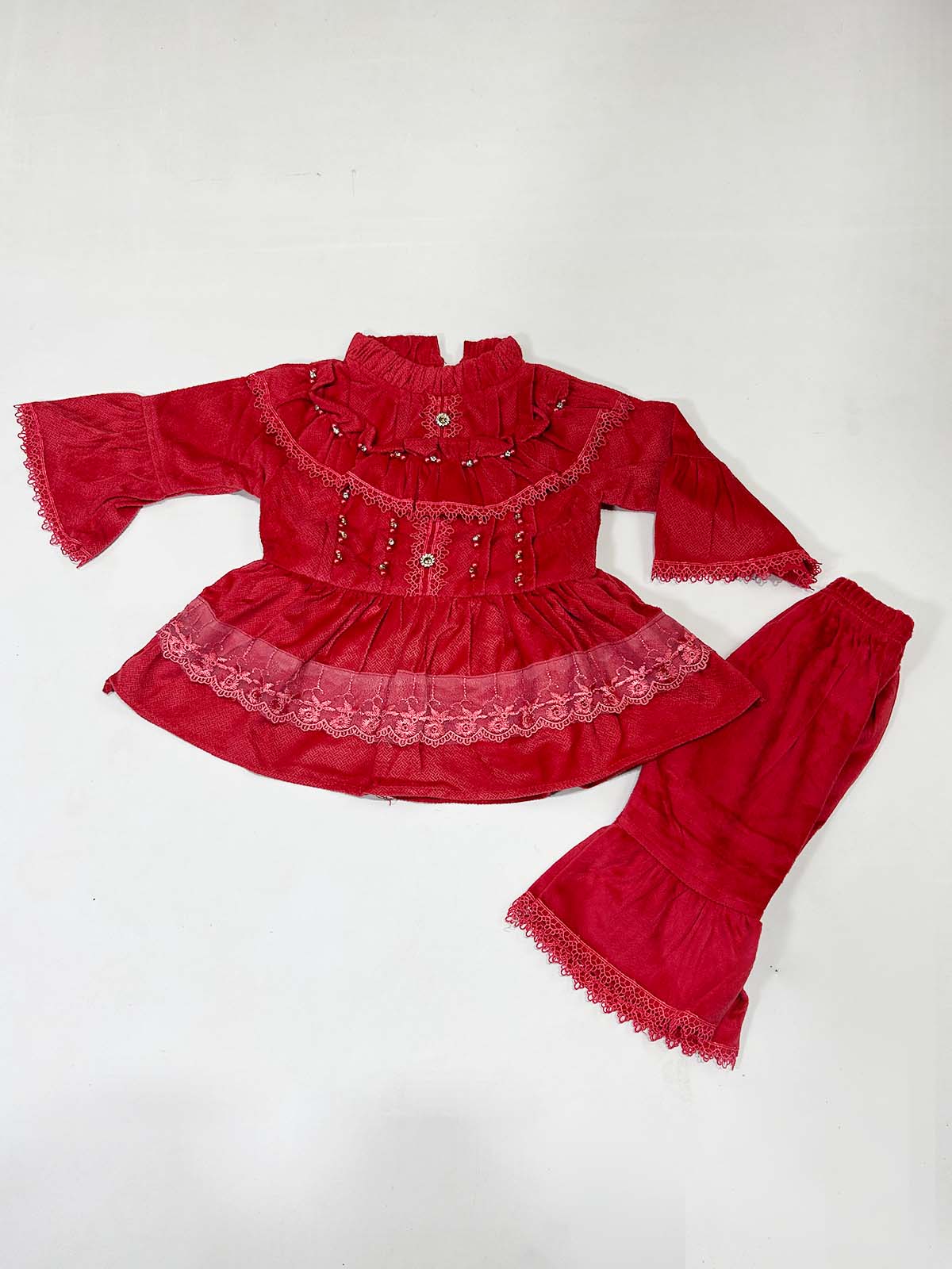 0Mth - 6Mth Velour Red Baby Suit For Newborns RZ NBS633