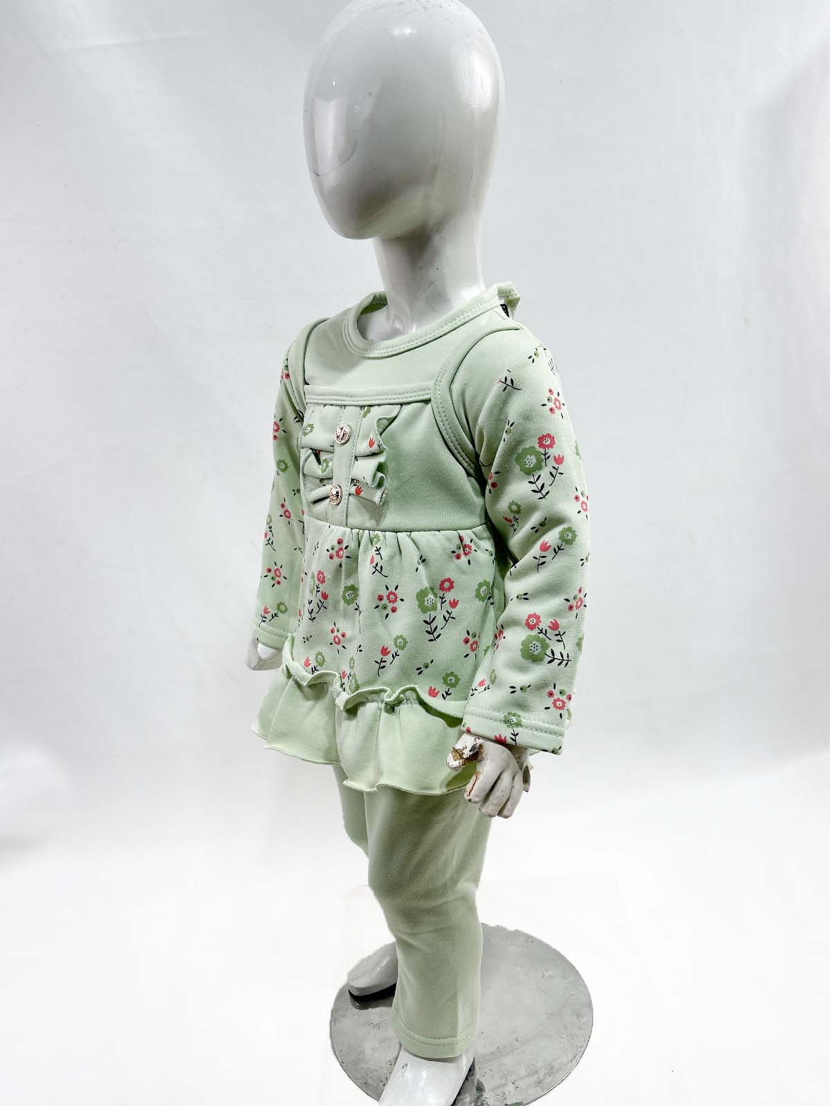 1Yr - 4Yrs Fleece Floral Green Suit For Girls SF GS317