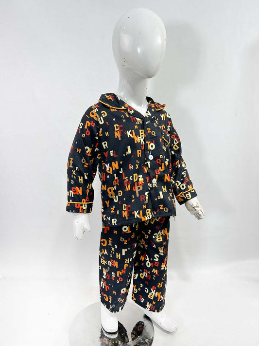 1Yrs - 5Yrs Black Cotton Night Suit For Kids NG BNS24