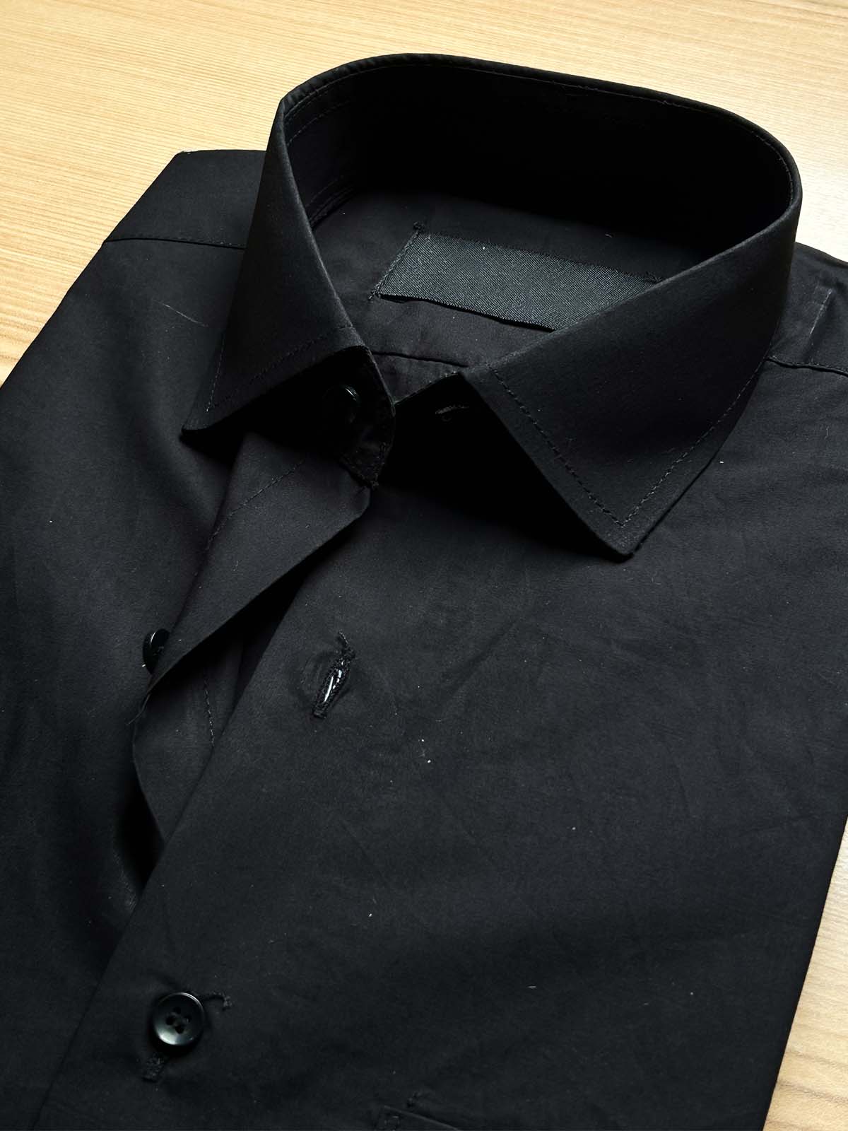 Black Premium Cotton Plain Formal Dress Shirt For Men MFS474