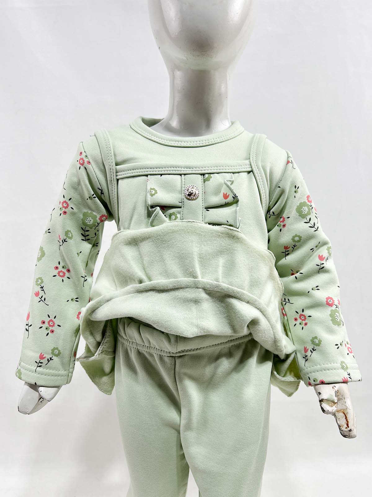 1Yr - 4Yrs Fleece Floral Green Suit For Girls SF GS317