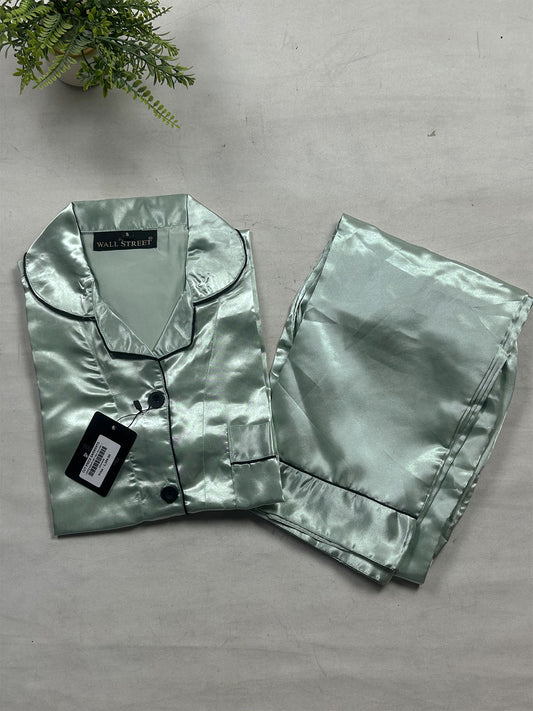 Spanish Green Silk Night Suit For Womens/Girls WNS71