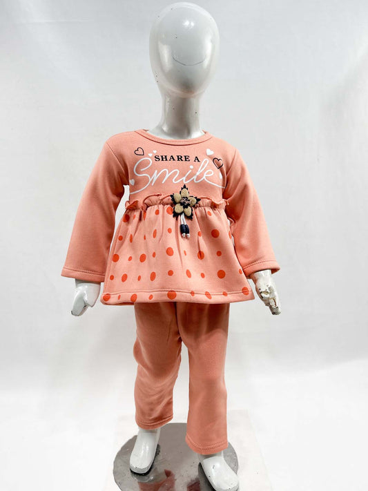 1Yr - 4Yrs Fleece Smile Peach Suit For Girls SF GS318