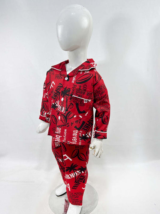 1Yrs - 5Yrs Red Cotton Night Suit For Kids NG BNS25